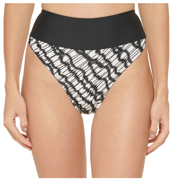 DKNY 2 PC Set Black & White High Waist Swim Bikini Top & Bottom Large / XL NWT - Picture 9 of 9